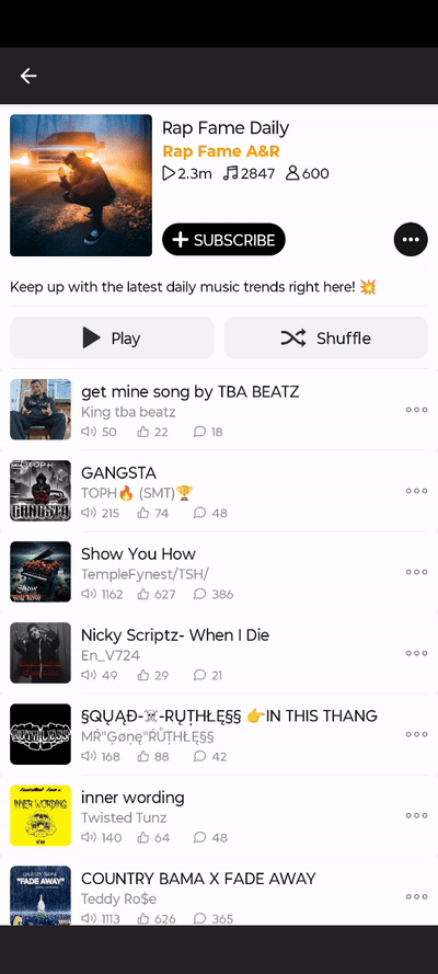 on rap fame daily play list 